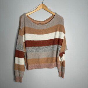 Free People‎ Women's Candyland Pullover Striped Wide Neck Sweater Size L